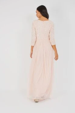 Belle Picasso Long Sleeve Bridesmaid Maxi In Nude -Lace & Beads 0j8a0148 1 min