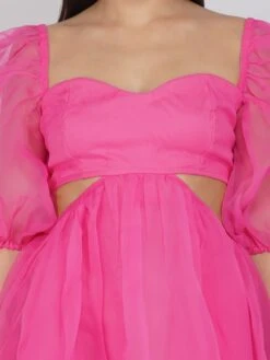 Katja Bright Pink Puff Sleeve Dress -Lace & Beads 12 1