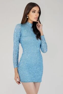 Mady Long Sleeve Sequin Mini Dress In Light Blue -Lace & Beads 12 14 Copy