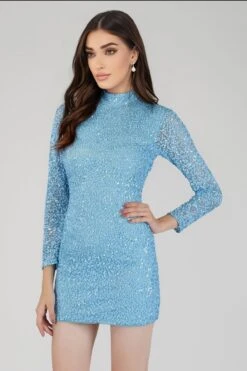 Mady Long Sleeve Sequin Mini Dress In Light Blue -Lace & Beads 12 17 Copy