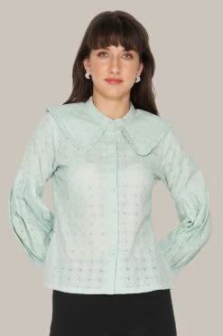 Jerri Cotton Broderie Shirt In Pastel Green -Lace & Beads 12 51471fb1 d0ed 43c2 9749 ff69b0877a03