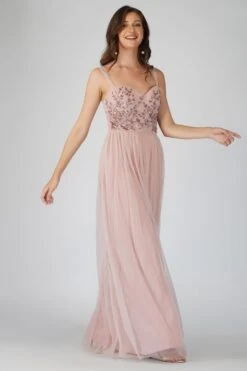 Riva Embellished Corset Maxi Dress In Pink