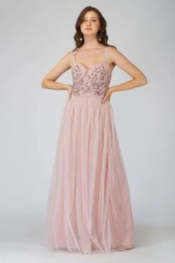 Riva Embellished Corset Maxi Dress In Pink -Lace & Beads 16 6