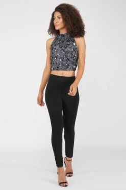 Gui Charcoal Grey Sequin Top -Lace & Beads 18 1