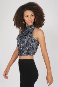 Gui Charcoal Grey Sequin Top -Lace & Beads 18 3