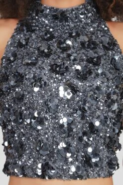 Gui Charcoal Grey Sequin Top -Lace & Beads 18 4