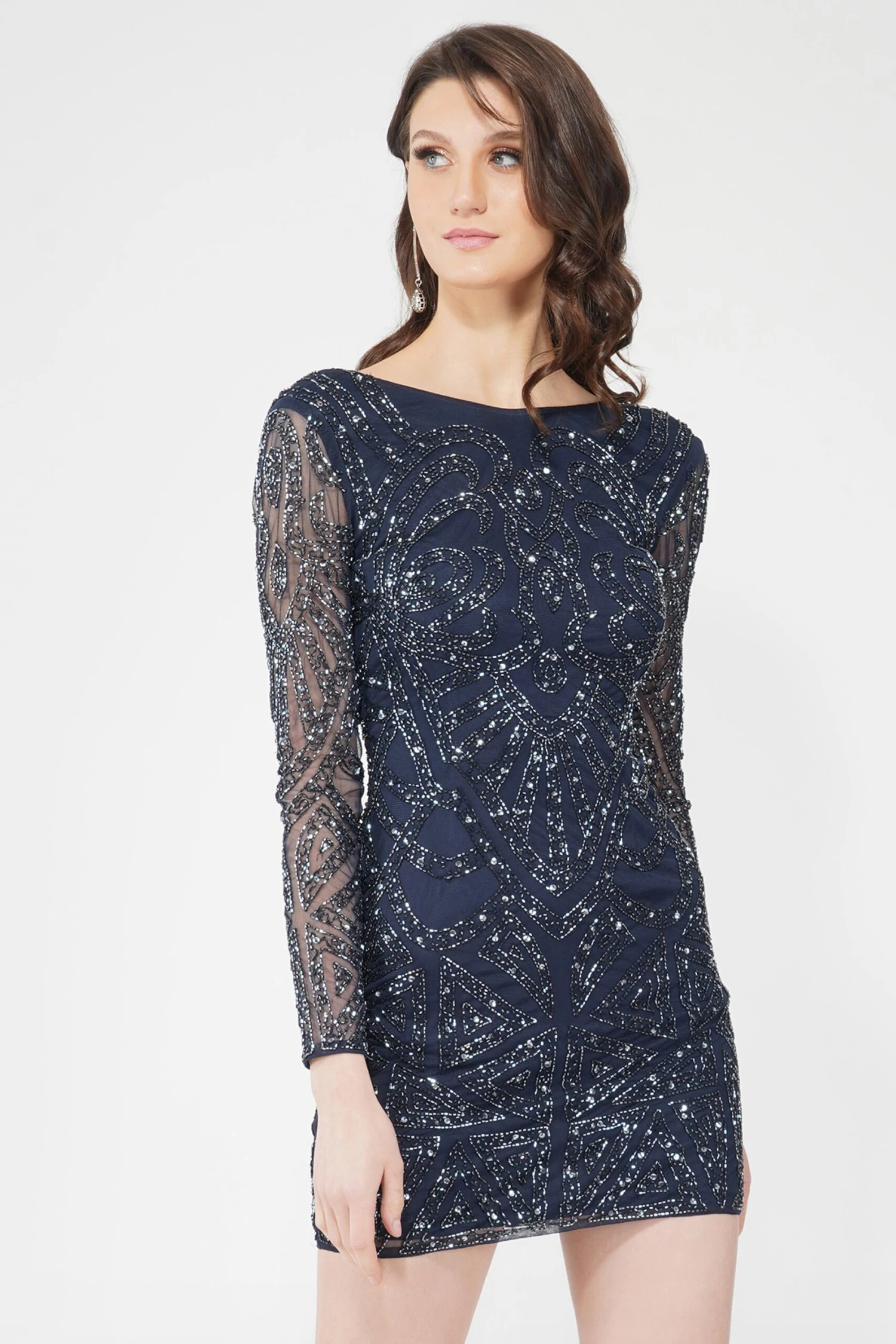 Brooklyn Navy Blue Long Sleeve Sequin Mini Dress 4 Brooklyn Navy Blue Long Sleeve Sequin Mini Dress - Image 2