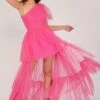 Rowena Bright Pink One Shoulder Tulle Gown