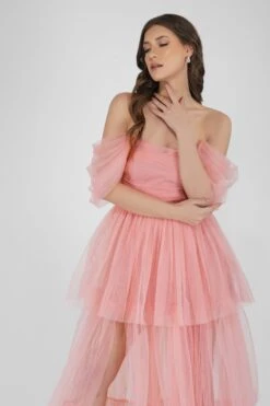 Sydney Tulle Maxi Dress In Coral Pink