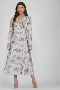 Talia Champagne Satin Wrap Midi Dress -Lace & Beads 37 1