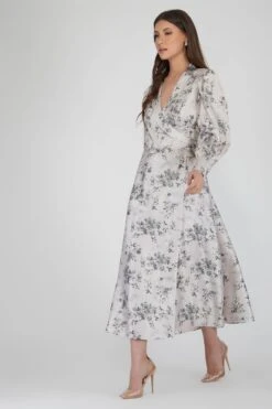 Talia Champagne Satin Wrap Midi Dress -Lace & Beads 37 3