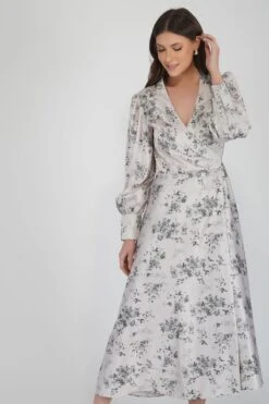 Talia Champagne Satin Wrap Midi Dress -Lace & Beads 37 4