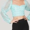 Lyla Tulle Top In Mint Heart Print