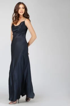 Sienna Navy Blue Satin Maxi Dress -Lace & Beads 3 16 Copy