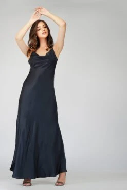 Sienna Navy Blue Satin Maxi Dress -Lace & Beads 3 28 Copy