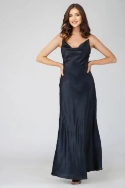 Sienna Navy Blue Satin Maxi Dress -Lace & Beads 3 29 Copy