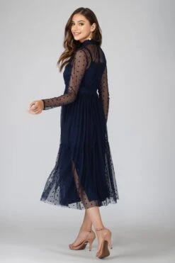Roman Lola Polka Dot Midi Dress In Navy Blue -Lace & Beads 3 3 Copy