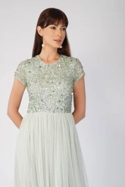 Picasso Short Sleeve Sage Green Embellished Dress -Lace & Beads 3 5 36c318c3 1159 4b01 81f0 7a753c002157