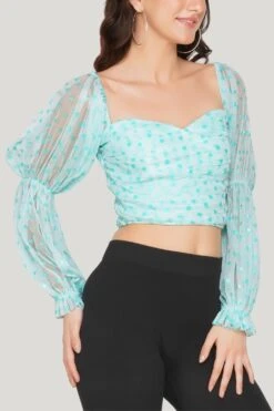 Lyla Tulle Top In Mint Heart Print -Lace & Beads 40
