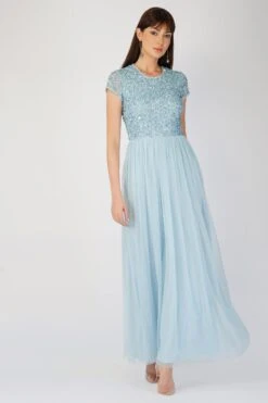 Picasso Short Sleeve Blue Bridesmaid Dress -Lace & Beads 5 2