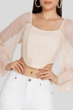 Luca Champagne Long Sleeve Corset Top