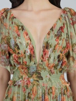 Exham Printed Tulle Maxi Dress In Green Floral -Lace & Beads 8 5 ef193245 b7da 4f2d b7c6 af094ef271e9