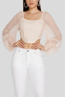 Luca Champagne Long Sleeve Corset Top -Lace & Beads 8 66843de4 951e 46a9 be13 140943ce500a