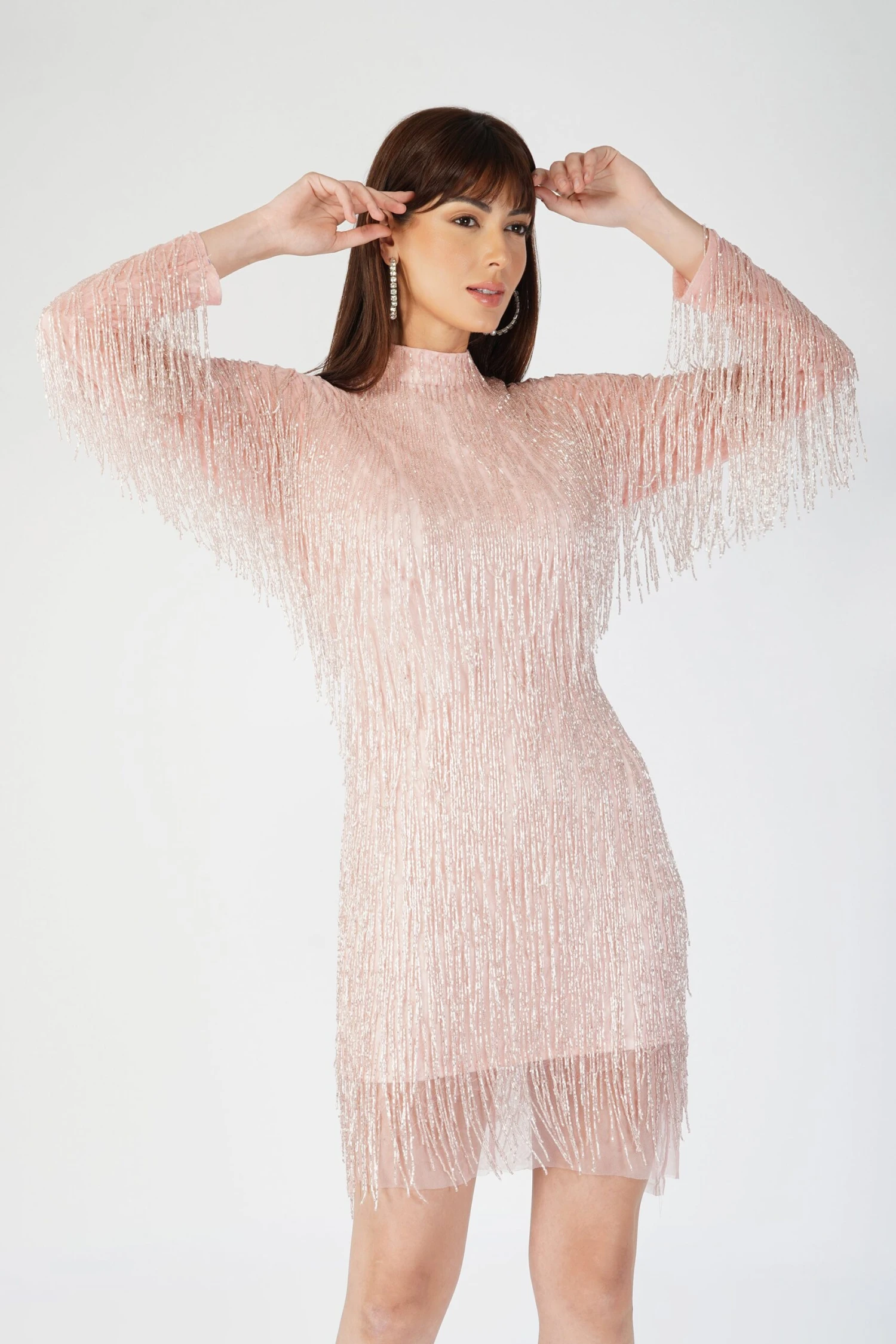 Elena Embellished Pink Tassel Mini Dress 3 Elena Embellished Pink Tassel Mini Dress