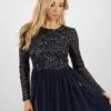 Belle Navy Blue Long Sleeve Bridesmaid Dress