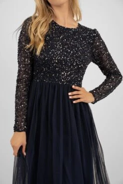 Belle Navy Blue Long Sleeve Bridesmaid Dress -Lace & Beads BelleMaxiDressinNavyBlue 7