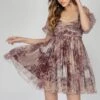 Brielle Brown Printed Tulle Mini Dress -Lace & Beads Brielle 1 Copy ca747a28 a452 459f a27b d3c6f3a40e6f