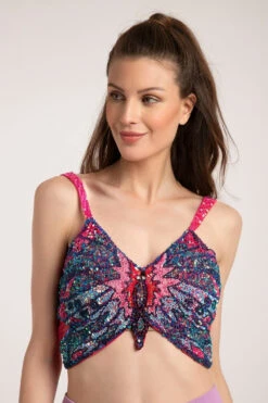 Butterfly Top In Multi Pink Sequin -Lace & Beads Butterflytop