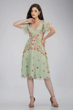 Calla Sage Green Embroidered Dress -Lace & Beads CallaMidiDressLB L 98 3