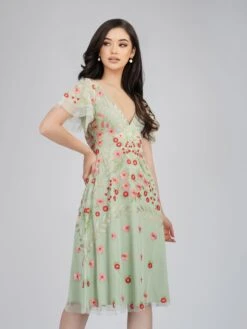 Calla Sage Green Embroidered Dress -Lace & Beads CallaMidiDressLB L 98 4