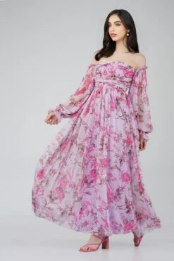 Lana Chiffon Printed Dress In Lavender -Lace & Beads ChiffonStyles 2