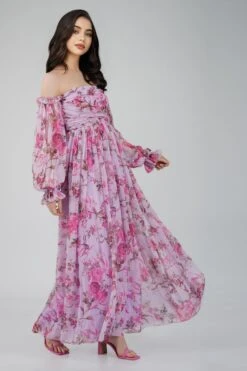 Lana Chiffon Printed Dress In Lavender -Lace & Beads ChiffonStyles 3