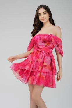 Sydney Chiffon Mini Dress In Sunset Pink -Lace & Beads ChiffonStyles 30