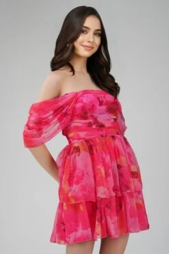 Sydney Chiffon Mini Dress In Sunset Pink -Lace & Beads ChiffonStyles 33