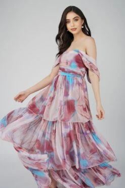 Sydney Chiffon Maxi Dress In Burgundy Print -Lace & Beads ChiffonStyles 39