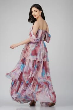 Sydney Chiffon Maxi Dress In Burgundy Print -Lace & Beads ChiffonStyles 40