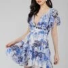 Madison Blue Printed Chiffon Mini Dress -Lace & Beads ChiffonStyles 42