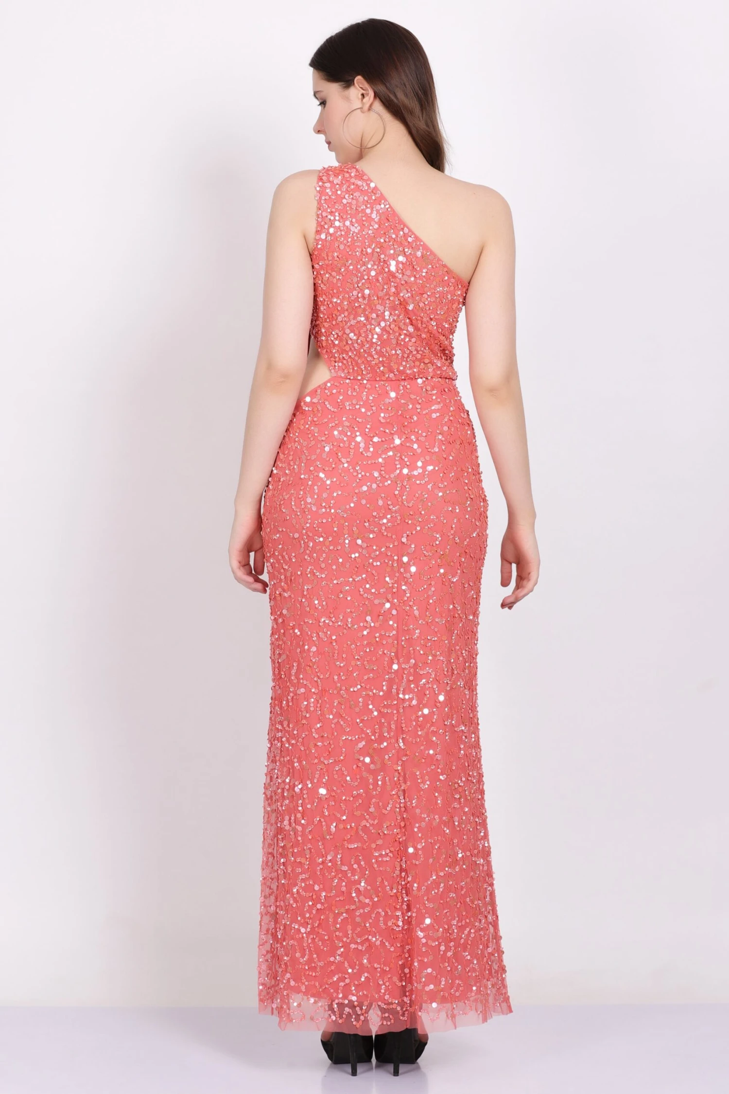 Naeve One Shoulder Sequin Dress In Coral 7 Naeve One Shoulder Sequin Dress In Coral - Image 5