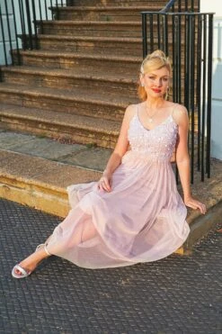 Riri Nude Pink Embellished Midi Dress