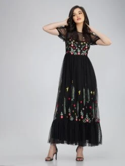 Dahlia Black Embroidered Dress -Lace & Beads DahliaLB L 97 1