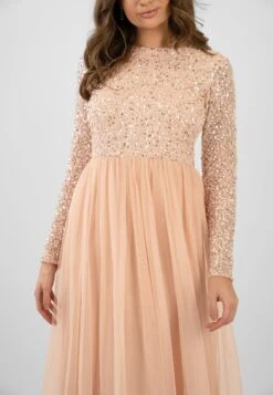 Belle Blush Pink Long Sleeve Bridesmaid Dress -Lace & Beads ElleBlushPink 3