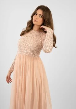 Belle Blush Pink Long Sleeve Bridesmaid Dress -Lace & Beads ElleBlushPink 4