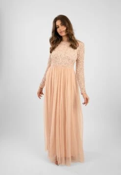 Belle Blush Pink Long Sleeve Bridesmaid Dress -Lace & Beads ElleBlushPink 7