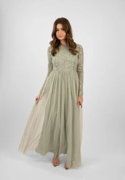 Belle Sage Green Long Sleeve Bridesmaid Dress -Lace & Beads ElleMaxiSage 1