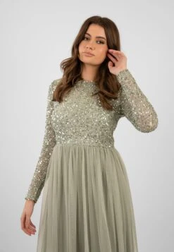 Belle Sage Green Long Sleeve Bridesmaid Dress -Lace & Beads ElleMaxiSage 3