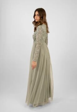 Belle Sage Green Long Sleeve Bridesmaid Dress -Lace & Beads ElleMaxiSage 5